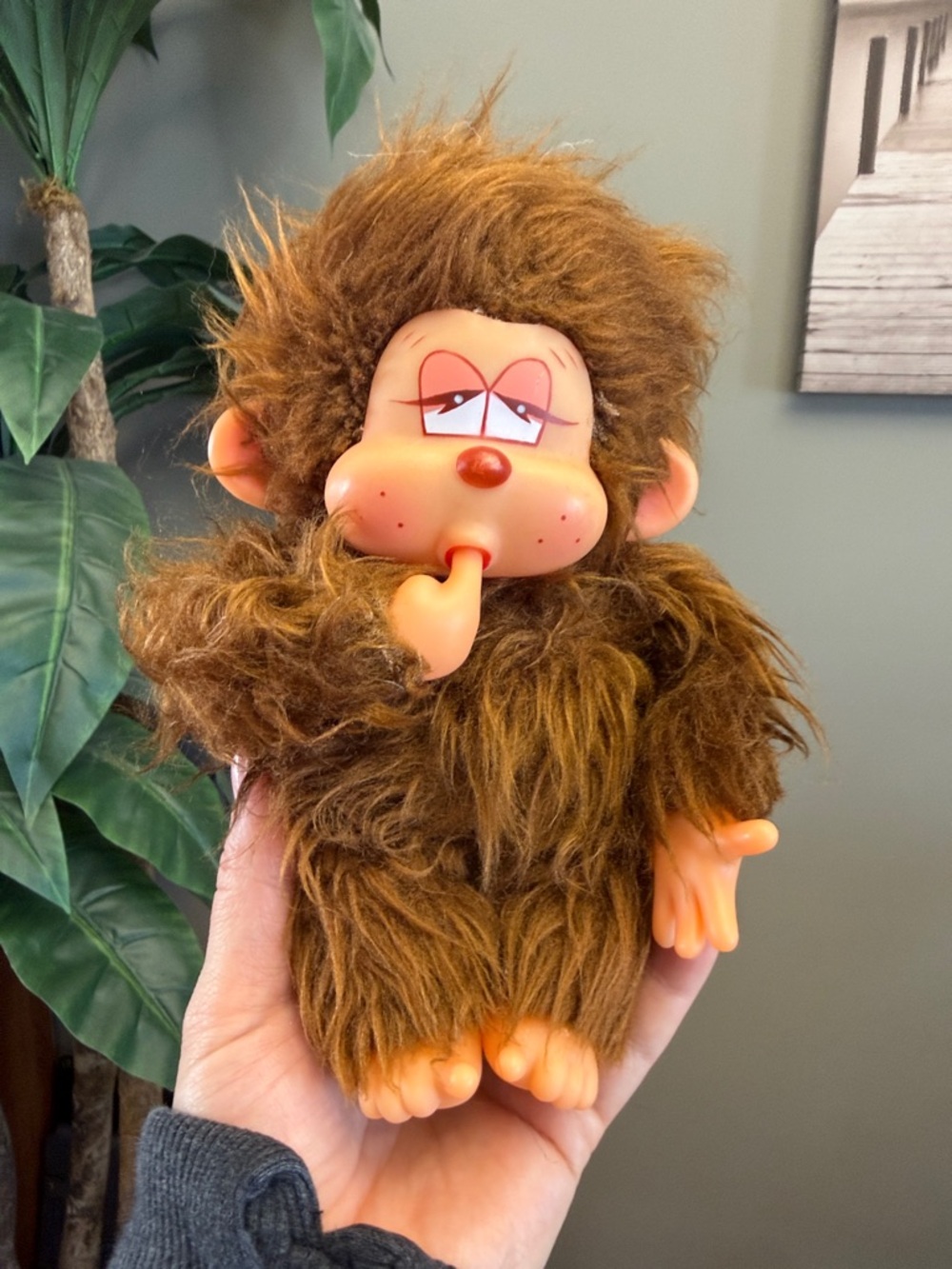 Vintage 1979 Russ Berrie Monkey Plush Toy Thumb-sucking Finger Sucking Poki